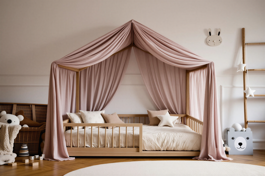 BlushDream Baldahīns (rozā krāsā) – lina, muslīna un tilla audumi | SandDream un LittleDream gultām