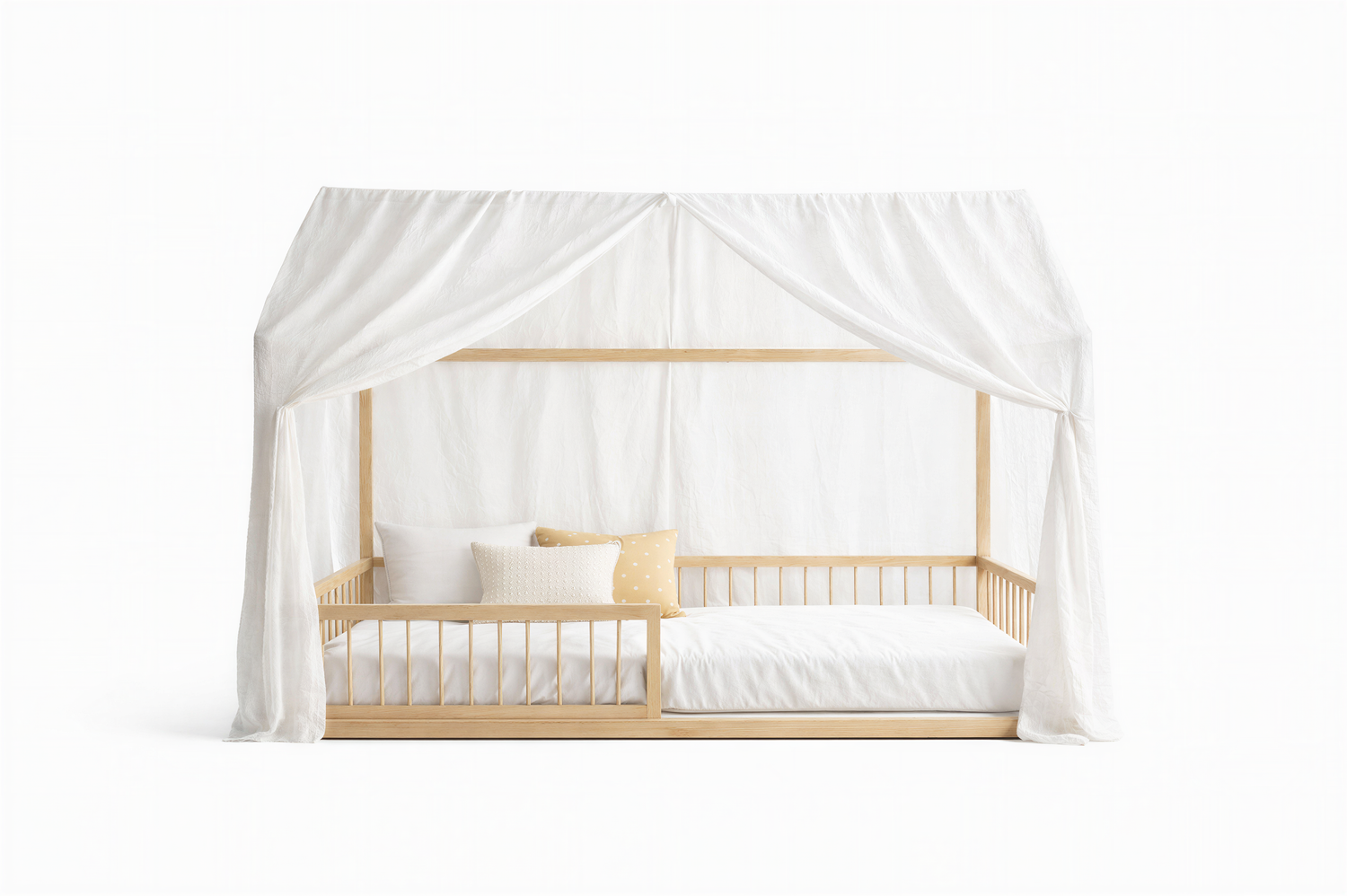 CloudBloom Baldahīns (neitrāls) – lina, muslīna un tilla audumi | RoseDream un PureNest gultām