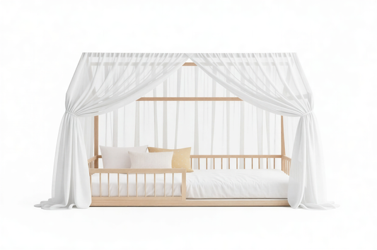 CloudBloom Baldahīns (neitrāls) – lina, muslīna un tilla audumi | RoseDream un PureNest gultām