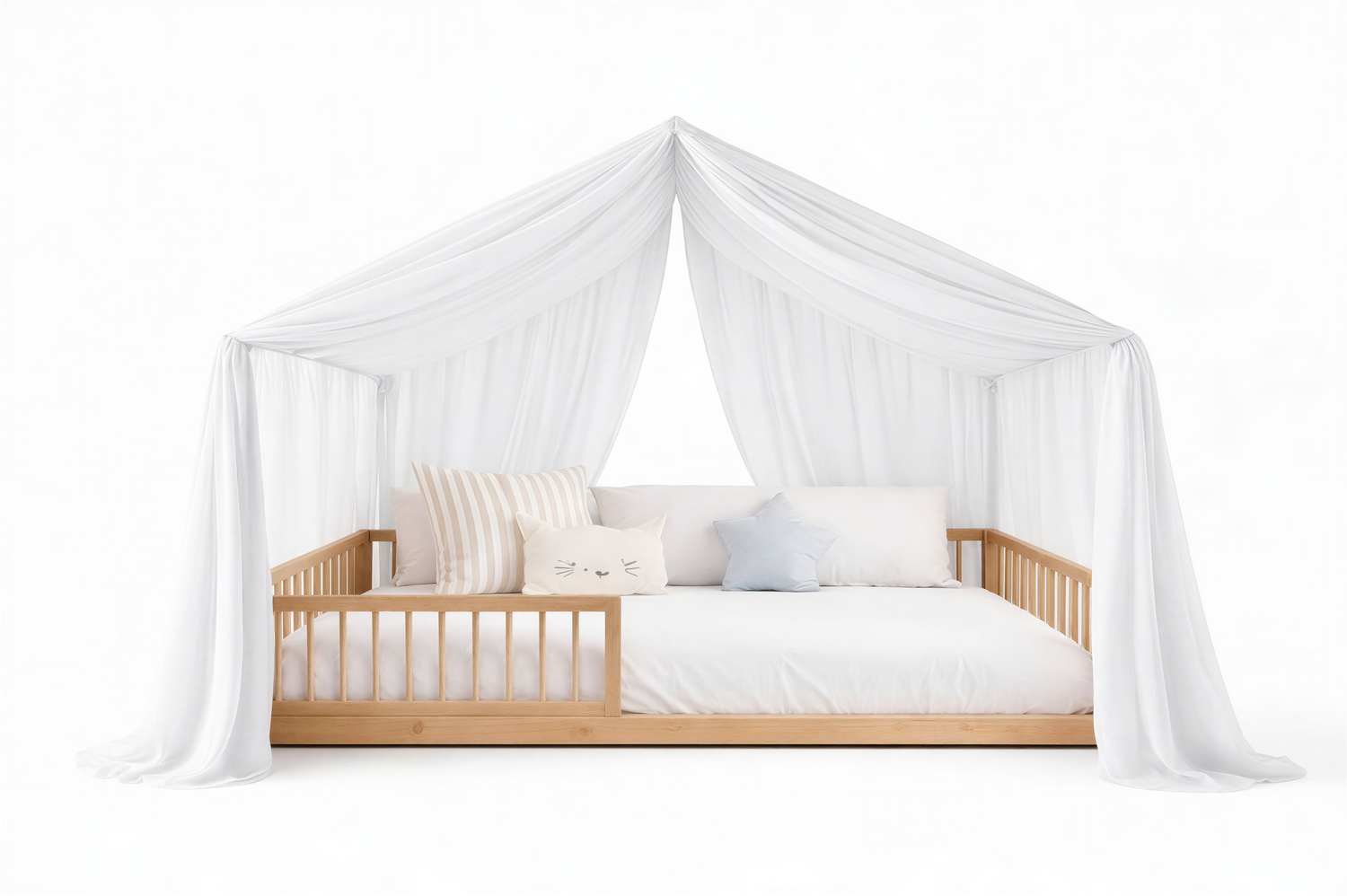 CloudDream Baldahīns (balts) – lina, muslīna un tilla audumi | SandDream un LittleDream gultām