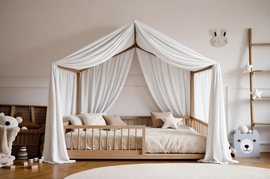 CloudDream Baldahīns (balts) – lina, muslīna un tilla audumi | SandDream un LittleDream gultām